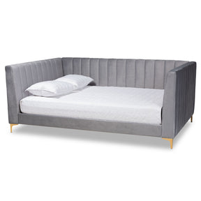 Baxton Studio Oksana Modern Contemporary Glam and Luxe Light Grey Velvet Fabric Upholstered and Gold Finished Queen Size Daybed Baxton Studio-daybed-Minimal And Modern - 1