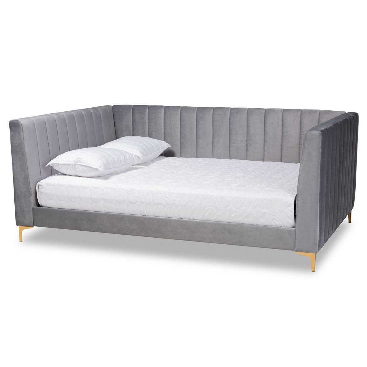 Baxton Studio Oksana Modern Contemporary Glam and Luxe Light Grey Velvet Fabric Upholstered and Gold Finished Full Size Daybed Baxton Studio-daybed-Minimal And Modern - 1
