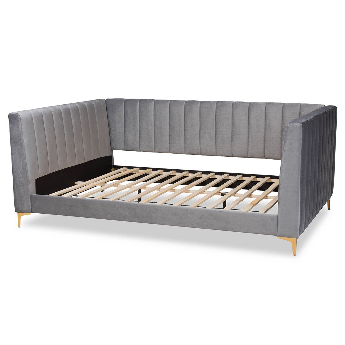 Baxton Studio Oksana Modern Contemporary Glam and Luxe Light Grey Velvet Fabric Upholstered and Gold Finished Queen Size Daybed