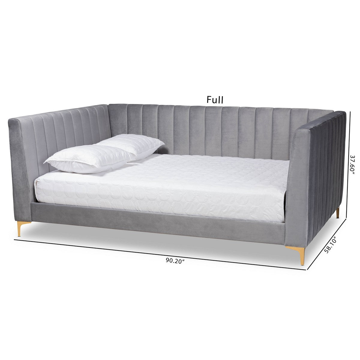 Baxton Studio Oksana Modern Contemporary Glam and Luxe Light Grey Velvet Fabric Upholstered and Gold Finished Full Size Daybed