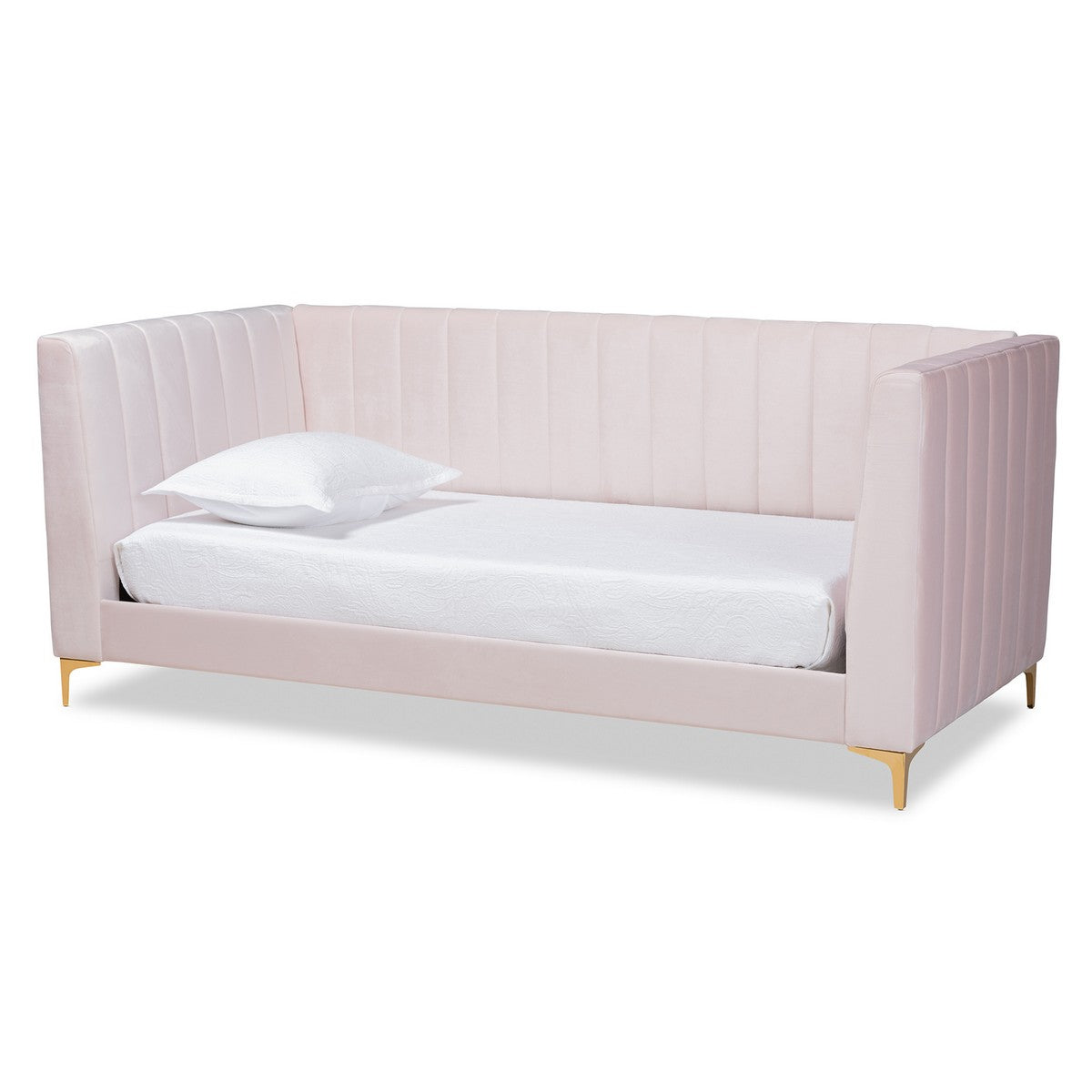 Baxton Studio Oksana Modern Contemporary Glam and Luxe Light Pink Velvet Fabric Upholstered and Gold Finished Twin Size Daybed Baxton Studio-daybed-Minimal And Modern - 1