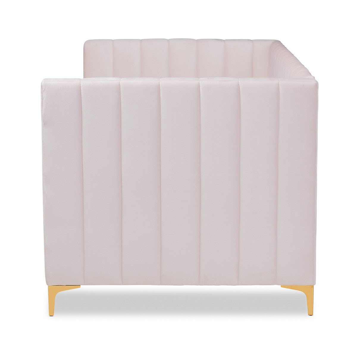 Baxton Studio Oksana Modern Contemporary Glam and Luxe Light Pink Velvet Fabric Upholstered and Gold Finished Twin Size Daybed