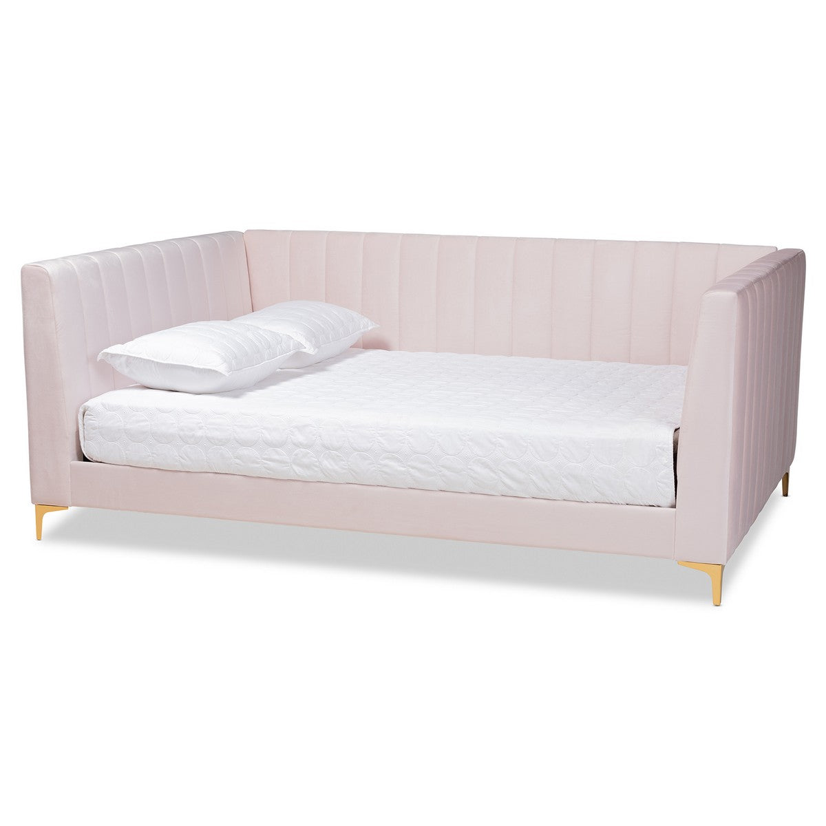 Baxton Studio Oksana Modern Contemporary Glam and Luxe Light Pink Velvet Fabric Upholstered and Gold Finished Queen Size Daybed Baxton Studio-daybed-Minimal And Modern - 1