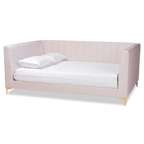 Baxton Studio Oksana Modern Contemporary Glam and Luxe Light Pink Velvet Fabric Upholstered and Gold Finished Full Size Daybed Baxton Studio-daybed-Minimal And Modern - 1