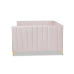 Baxton Studio Oksana Modern Contemporary Glam and Luxe Light Pink Velvet Fabric Upholstered and Gold Finished Full Size Daybed
