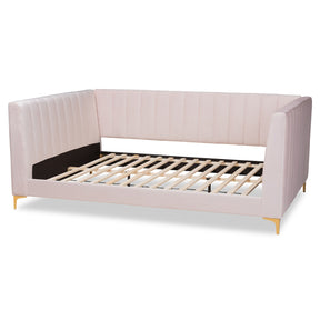 Baxton Studio Oksana Modern Contemporary Glam and Luxe Light Pink Velvet Fabric Upholstered and Gold Finished Full Size Daybed