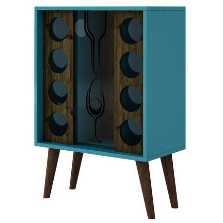 Manhattan Comfort  Lund 8 Bottle Wine Cabinet and Display in Aqua and Rustic Brown Manhattan Comfort-Bar- - 1