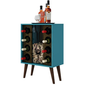 Manhattan Comfort  Lund 8 Bottle Wine Cabinet and Display in Aqua and Rustic Brown