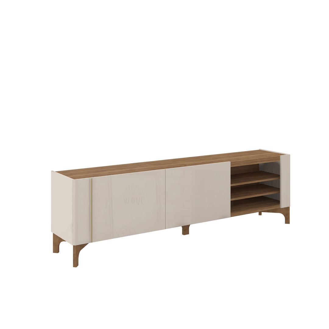 Manhattan Comfort Gowanus 79.92 Modern TV Stand with Media Shelves and Solid Wood Legs in Off White