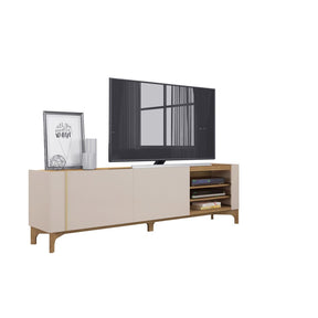 Manhattan Comfort Gowanus 79.92 Modern TV Stand with Media Shelves and Solid Wood Legs in Off White