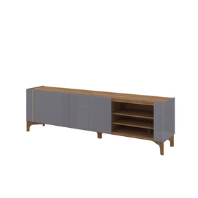 Manhattan Comfort Gowanus 79.92 Modern TV Stand with Media Shelves and Solid Wood Legs in Grey