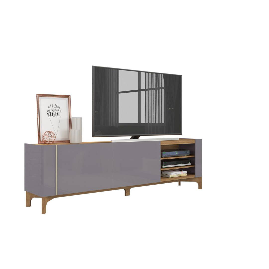 Manhattan Comfort Gowanus 79.92 Modern TV Stand with Media Shelves and Solid Wood Legs in Grey
