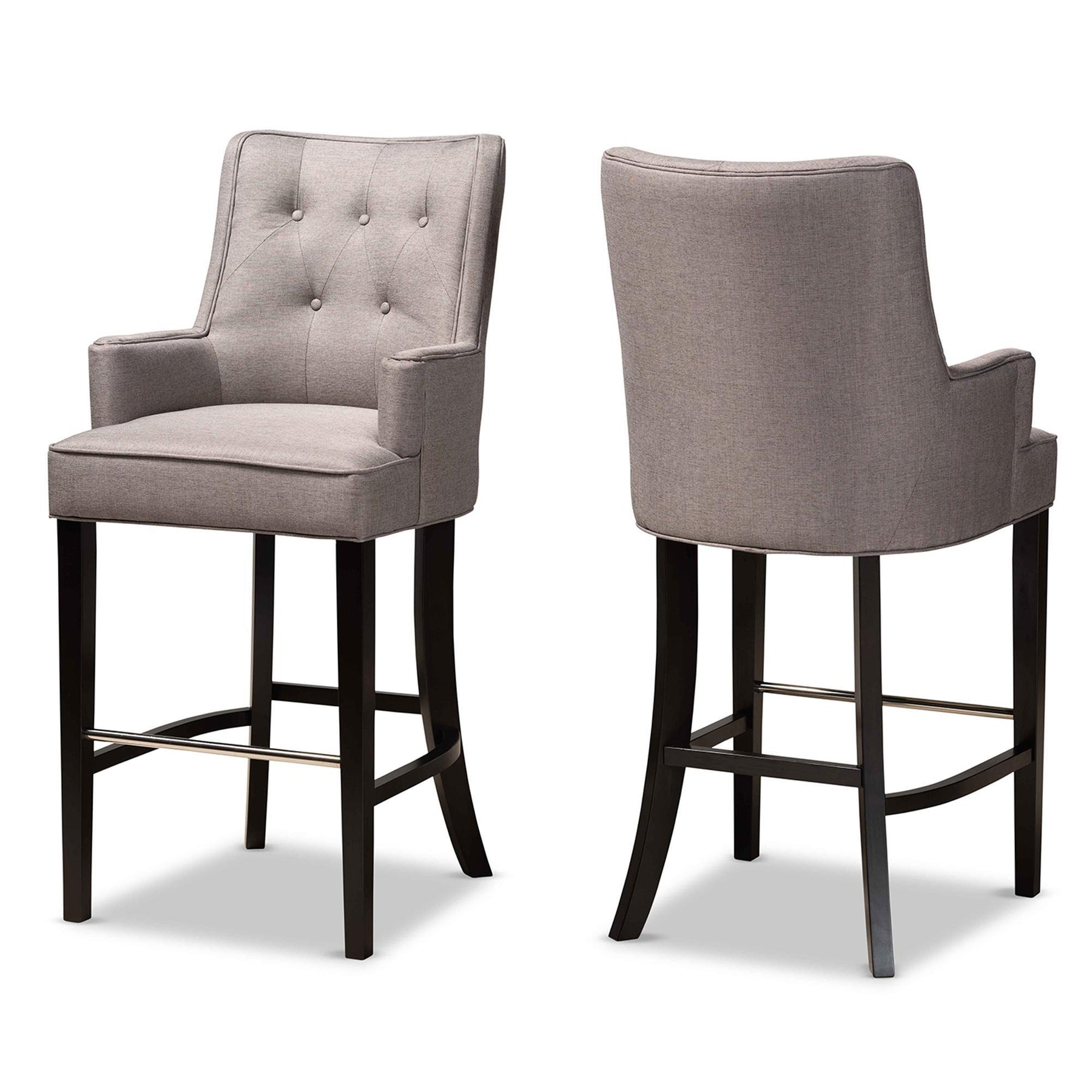 Baxton Studio Aldon Modern And Contemporary Grey Fabric Upholstered And Dark Brown Finished Wood 2-Piece Bar Stool Set - BBT5407B-Grey/Wenge-BS