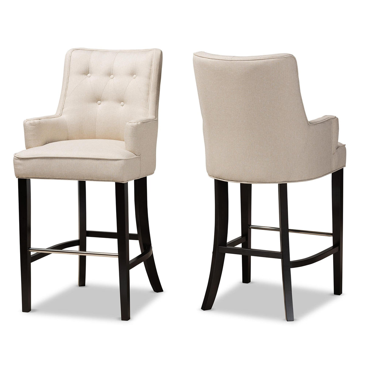 Baxton Studio Aldon Modern And Contemporary Light Beige Fabric Upholstered And Dark Brown Finished Wood 2-Piece Bar Stool Set - BBT5407B-Light Beige/Wenge-BS