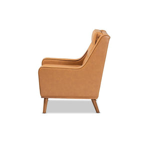 Baxton Studio Daley Modern And Contemporary Tan Faux Leather Upholstered And Walnut Brown Finished Wood Lounge Armchair - BBT8056-Tan PU/Walnut-CC