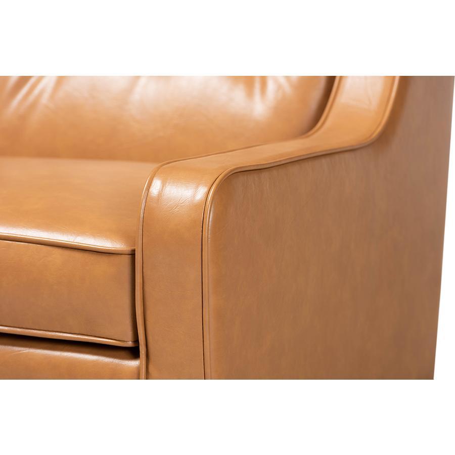 Baxton Studio Daley Modern And Contemporary Tan Faux Leather Upholstered And Walnut Brown Finished Wood Lounge Armchair - BBT8056-Tan PU/Walnut-CC