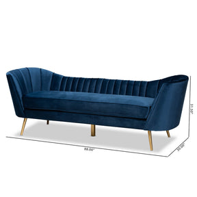 Baxton Studio Kailyn Glam and Luxe Navy Blue Velvet Fabric Upholstered and Gold Finished Sofa