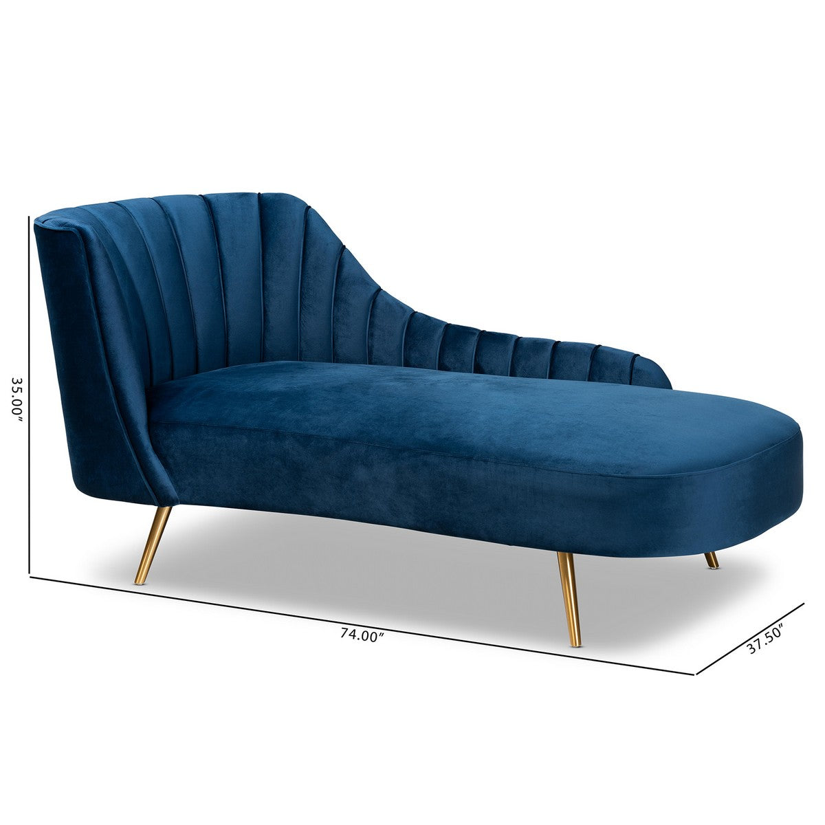 Baxton Studio Kailyn Glam and Luxe Navy Blue Velvet Fabric Upholstered and Gold Finished Chaise