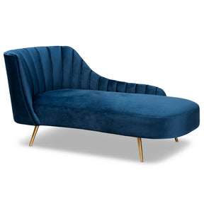 Baxton Studio Kailyn Glam and Luxe Navy Blue Velvet Fabric Upholstered and Gold Finished Chaise Baxton Studio-Chaises-Minimal And Modern - 1
