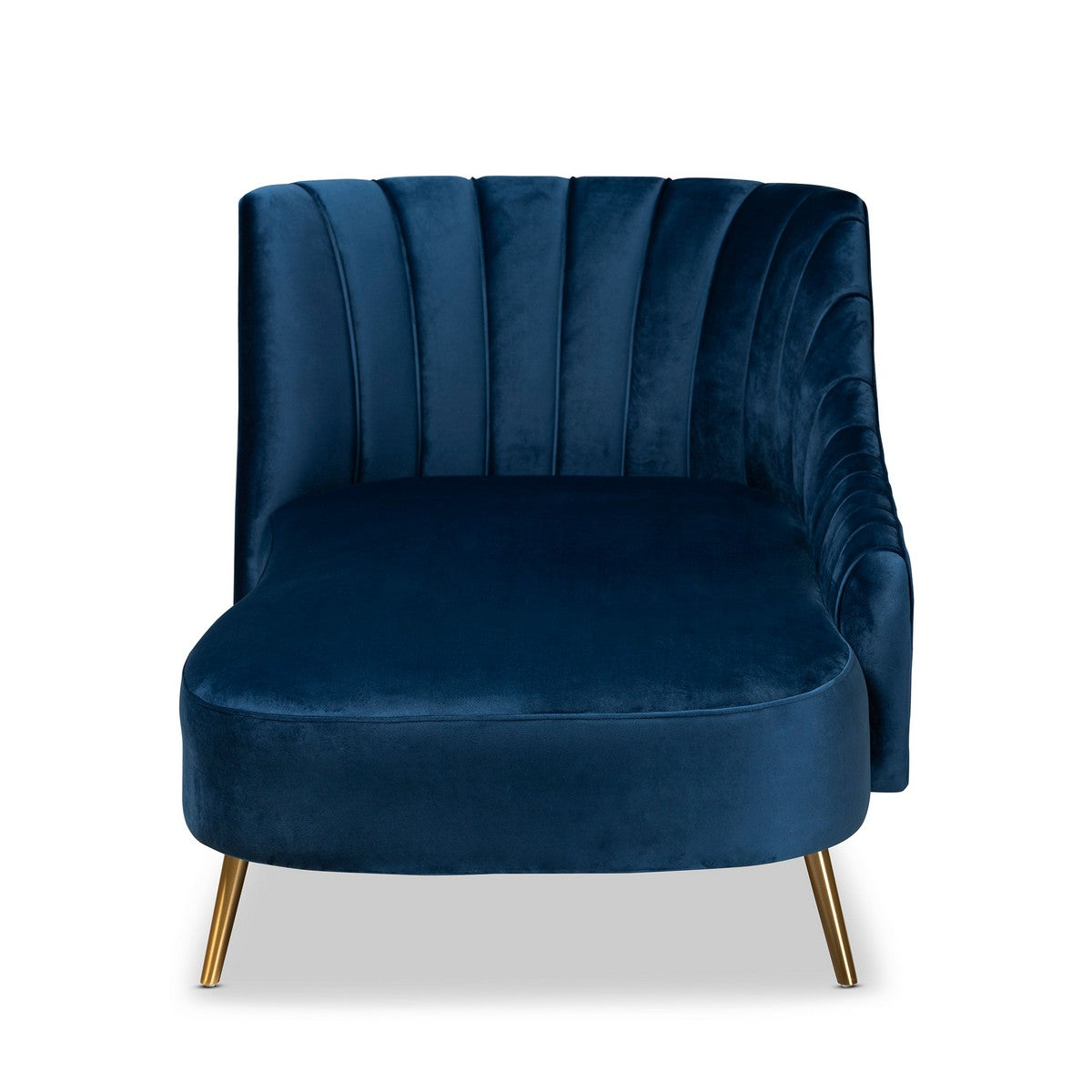 Baxton Studio Kailyn Glam and Luxe Navy Blue Velvet Fabric Upholstered and Gold Finished Chaise