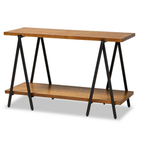 Baxton Studio Britton Rustic Industrial Walnut Finished Wood and Black Finished Metal Console Table Baxton Studio-side tables-Minimal And Modern - 1