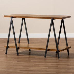 Baxton Studio Britton Rustic Industrial Walnut Finished Wood and Black Finished Metal Console Table