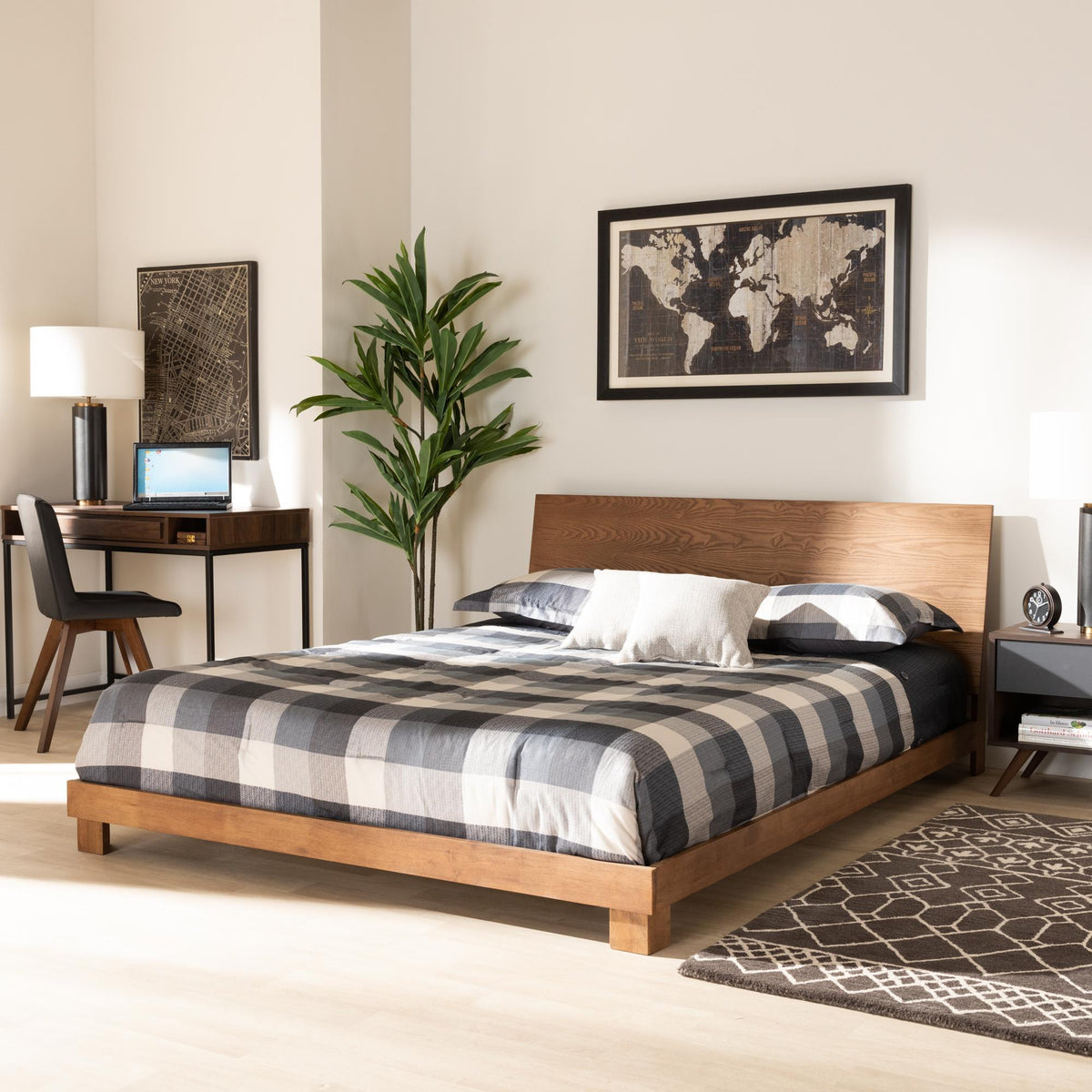 Baxton Studio Haines Modern And Contemporary Walnut Brown Finished Wood Full Size Platform Bed - MG-0050-Ash Walnut-Full