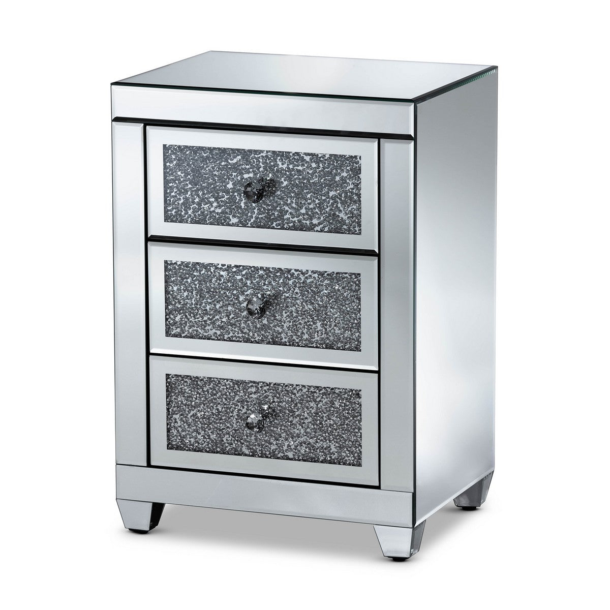 Baxton Studio Ralston Contemporary Glam and Luxe Mirrored 3-Drawer Nightstand Baxton Studio-nightstands-Minimal And Modern - 1