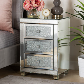 Baxton Studio Ralston Contemporary Glam and Luxe Mirrored 3-Drawer Nightstand