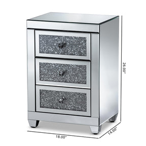 Baxton Studio Ralston Contemporary Glam and Luxe Mirrored 3-Drawer Nightstand