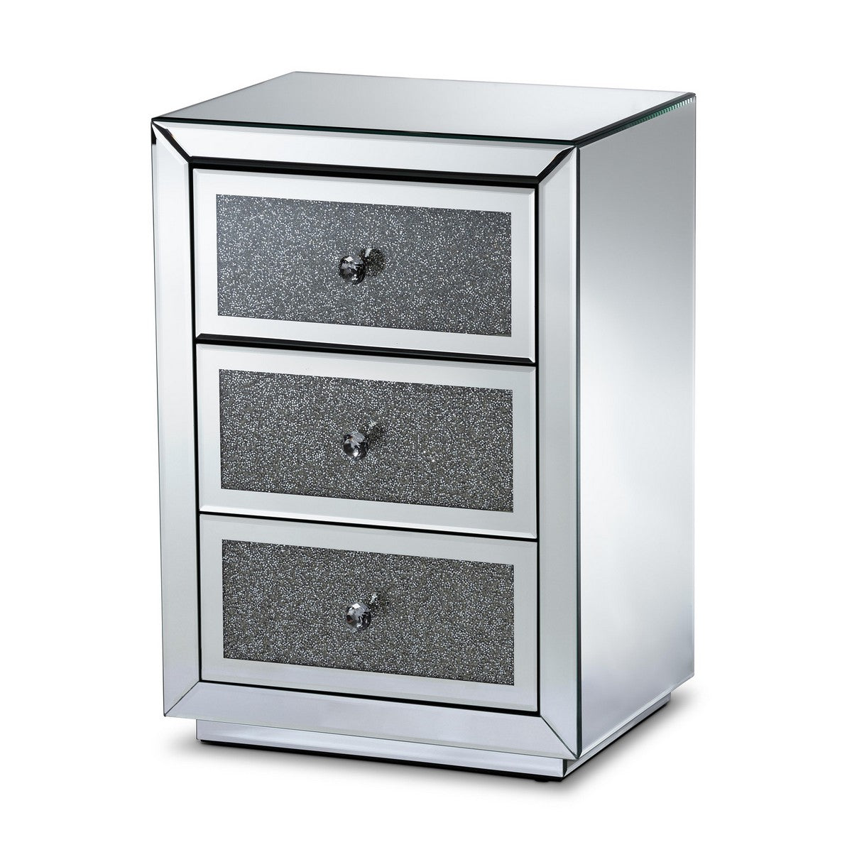 Baxton Studio Talan Contemporary Glam and Luxe Mirrored 3-Drawer Nightstand Baxton Studio-nightstands-Minimal And Modern - 1