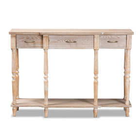 Baxton Studio Hallan Classic and Traditional French Provincial Rustic Whitewashed Oak Brown Finished Wood 3-Drawer Console Table