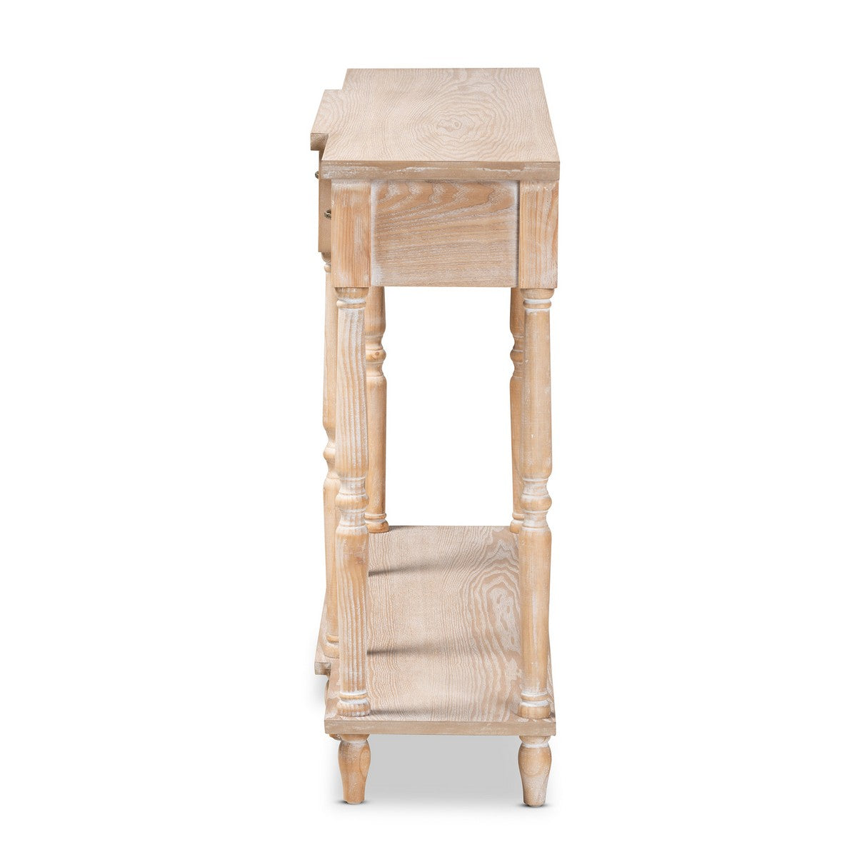 Baxton Studio Hallan Classic and Traditional French Provincial Rustic Whitewashed Oak Brown Finished Wood 3-Drawer Console Table
