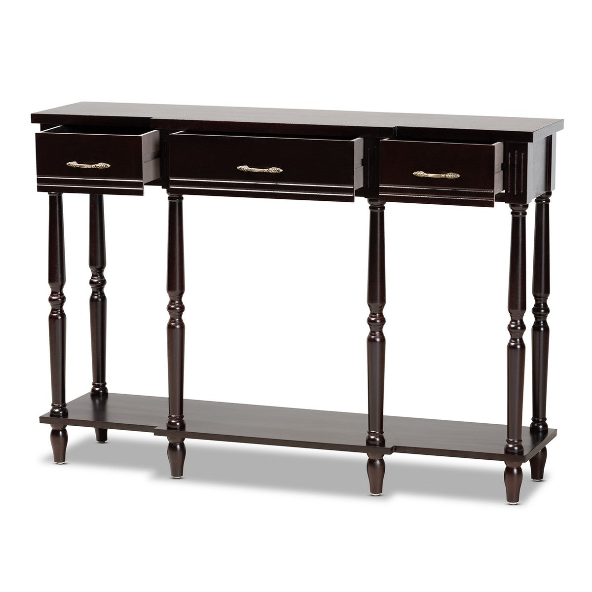 Baxton Studio Hallan Classic and Traditional French Provincial Dark Brown Finished Wood 3-Drawer Console Table
