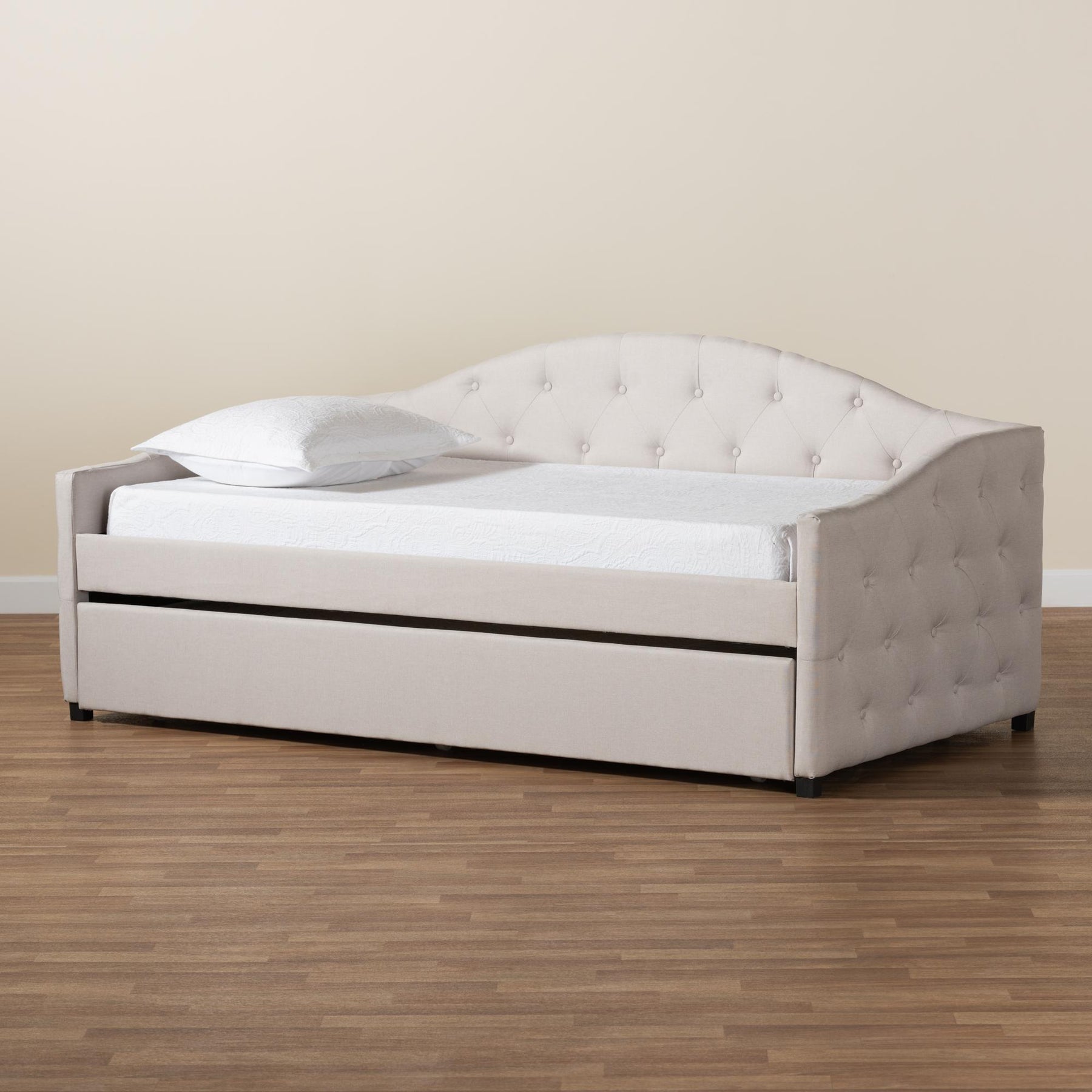 Baxton Studio Becker Modern And Contemporary Transitional Beige Fabric Upholstered Twin Size Daybed With Trundle - Becker-Beige-Daybed-T/T