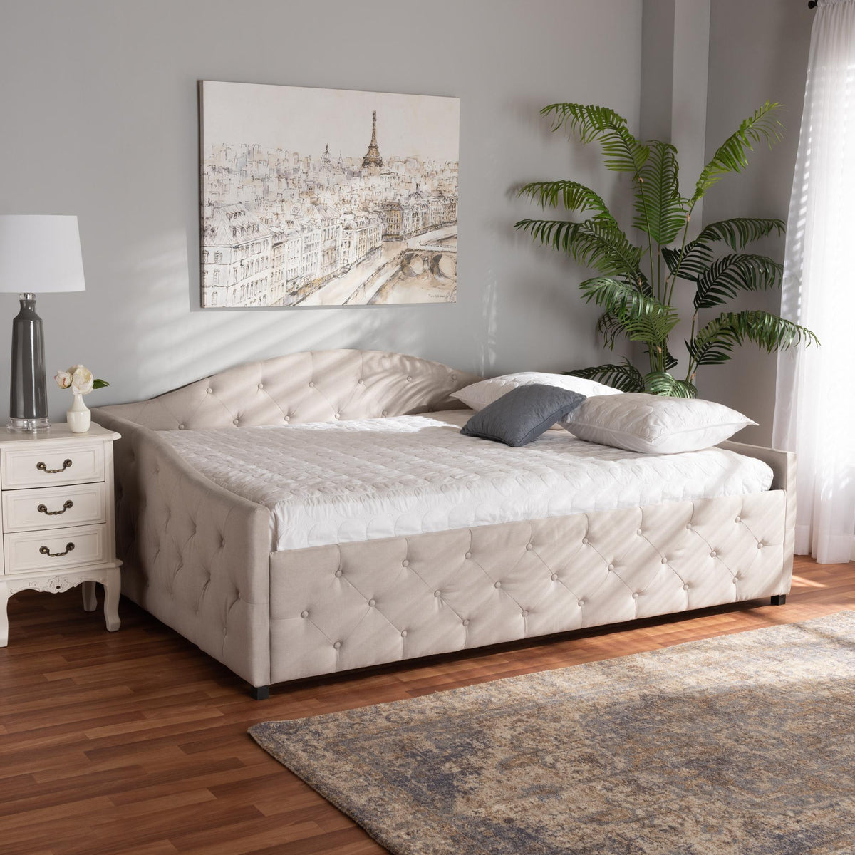 Baxton Studio Becker Modern And Contemporary Transitional Beige Fabric Upholstered Full Size Daybed - Becker-Beige-Daybed-Full