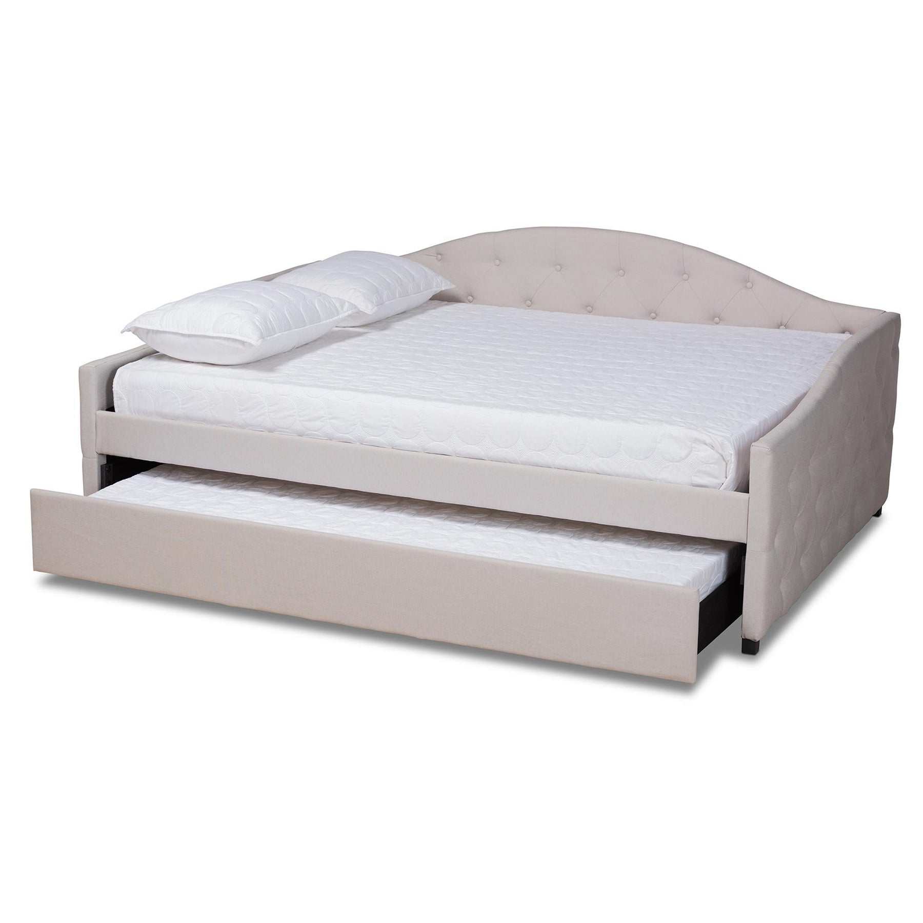 Baxton Studio Becker Modern And Contemporary Transitional Beige Fabric Upholstered Full Size Daybed With Trundle - Becker-Beige-Daybed-F/T