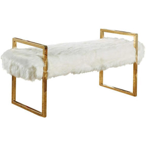 Meridian Furniture Chloe White Fur Bench-Minimal & Modern