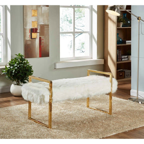 Meridian Furniture Chloe White Faux Fur Bench