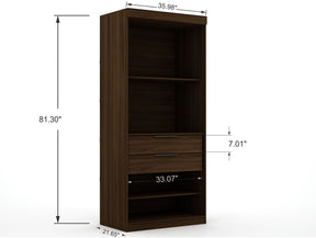 Manhattan Comfort Mulberry Open 2 Sectional Modern Corner Wardrobe Closet with 2 Drawers- Set of 2 in Brown