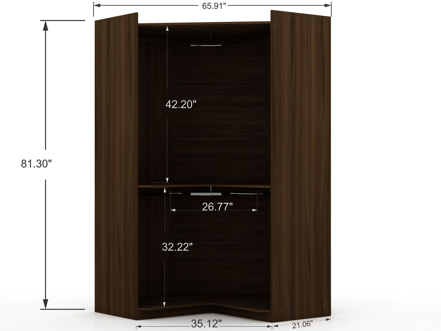 Manhattan Comfort Mulberry Open 2 Sectional Modern Corner Wardrobe Closet with 2 Drawers- Set of 2 in Brown