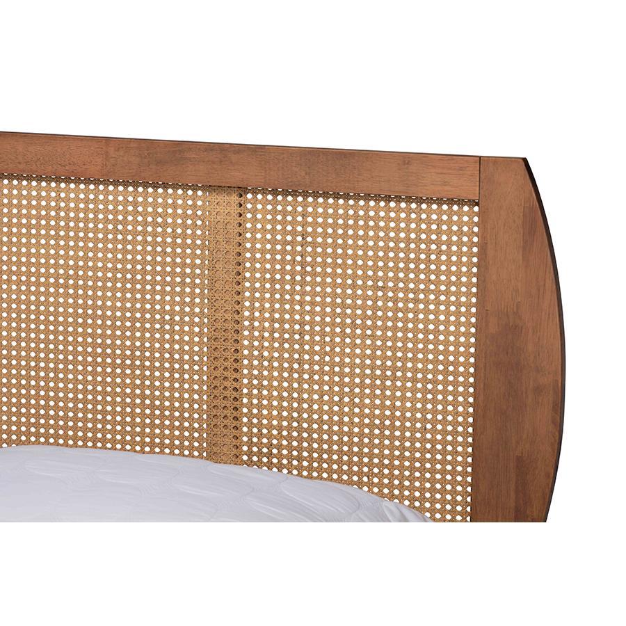 Baxton Studio Asami Mid-Century Modern Walnut Brown Finished Wood And Synthetic Rattan Queen Size Platform Bed - Asami-Ash Walnut Rattan-Queen