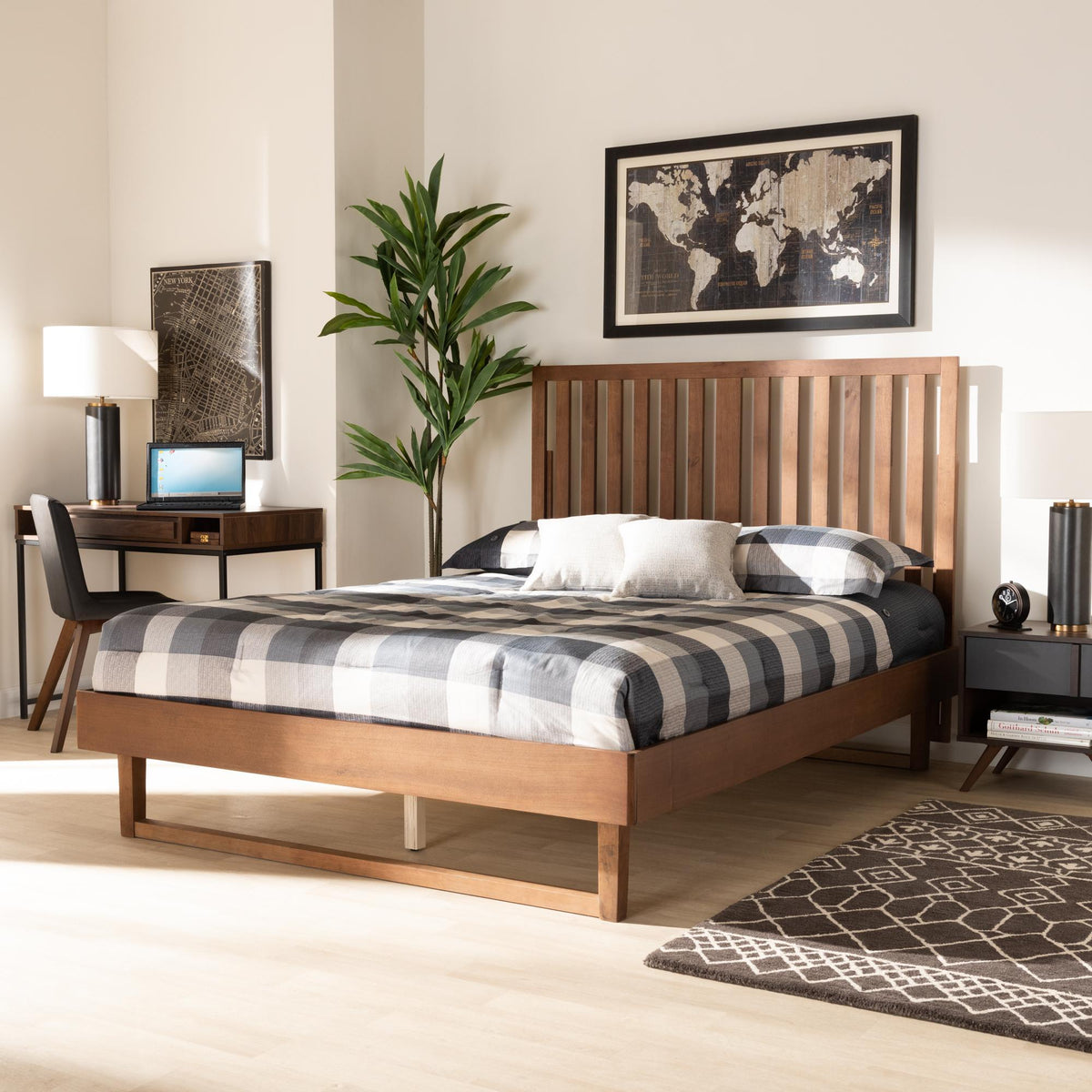 Baxton Studio Marin Modern And Contemporary Walnut Brown Finished Wood Full Size Platform Bed - Marin-Ash Walnut-Full
