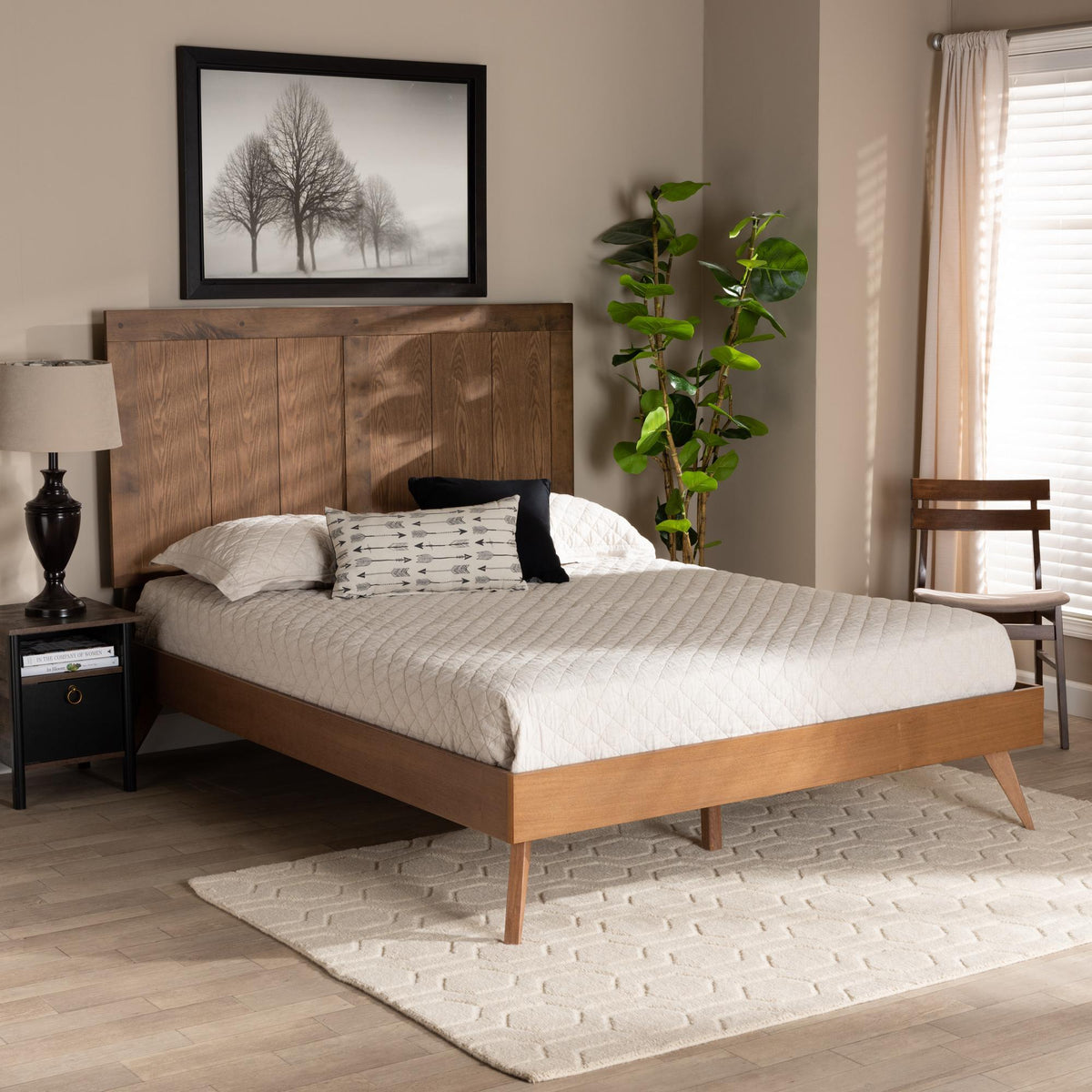 Baxton Studio Amira Mid-Century Modern Transitional Ash Walnut Finished Wood Full Size Platform Bed - Amira-Ash Walnut-Full