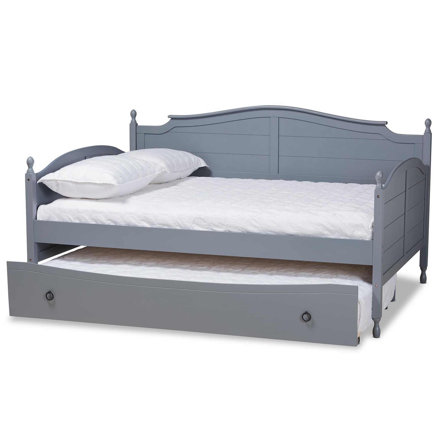 Baxton Studio Mara Cottage Farmhouse Grey Finished Wood Full Size Daybed With Roll-Out Trundle Bed - MG0030-Grey-Daybed-Full