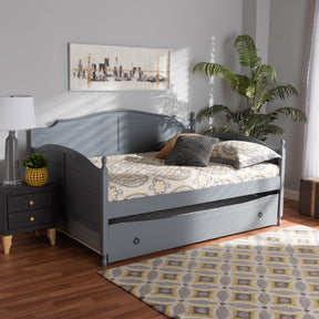 Baxton Studio Mara Cottage Farmhouse Grey Finished Wood Full Size Daybed With Roll-Out Trundle Bed - MG0030-Grey-Daybed-Full