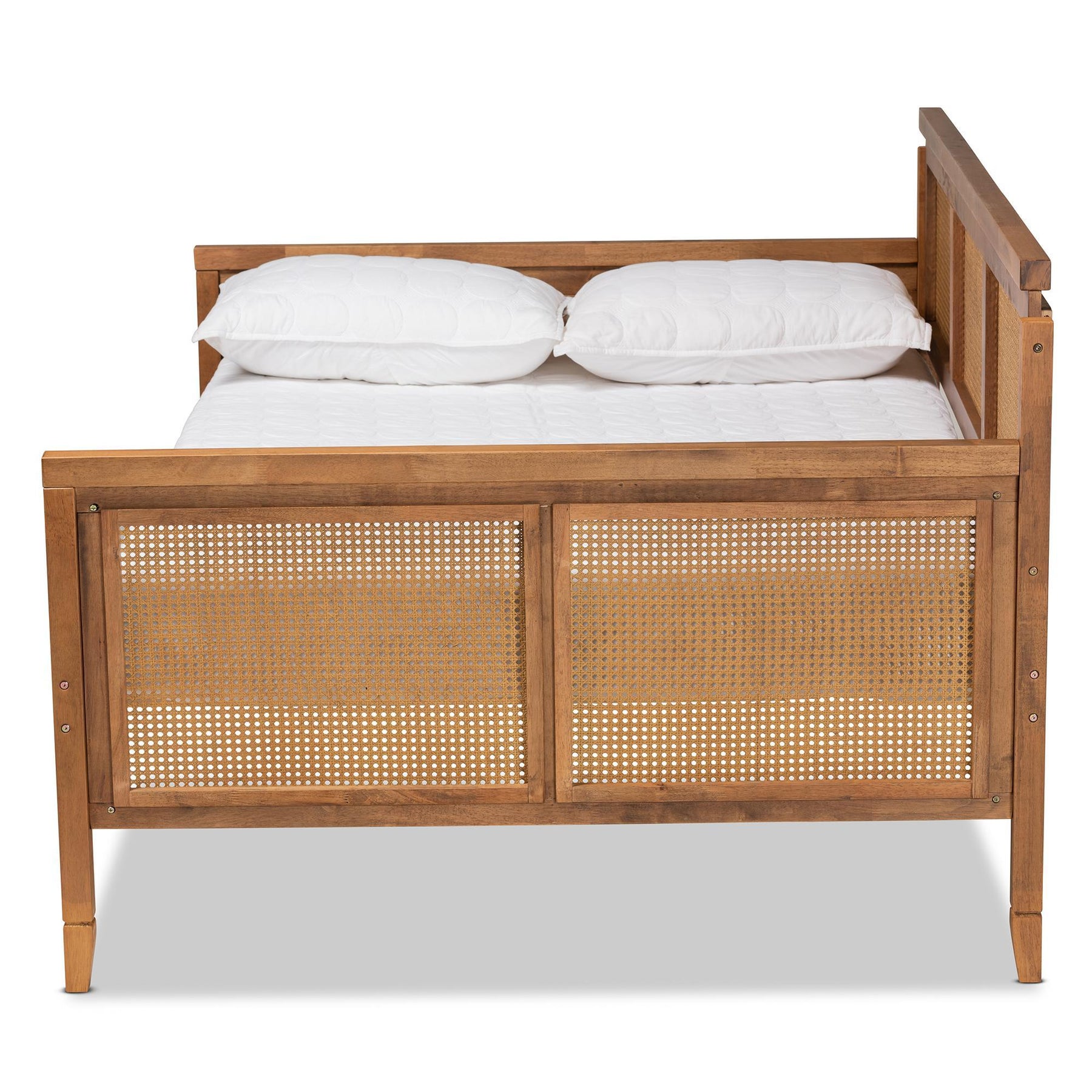 Baxton Studio Toveli Vintage French Inspired Ash Walnut Finished Wood And Synthetic Rattan Full Size Daybed - MG0015-Ash Walnut Rattan-Daybed-Full