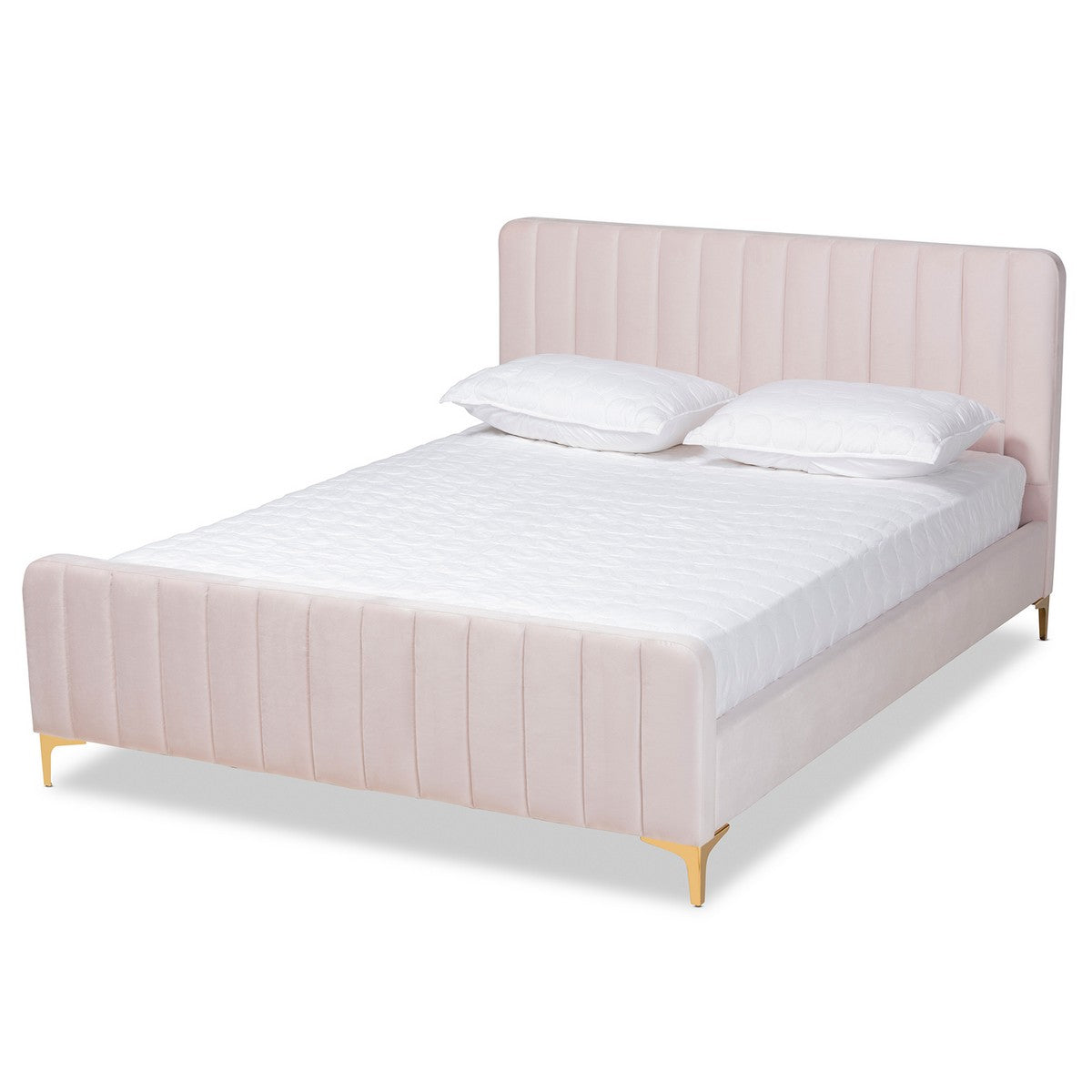 Baxton Studio Nami Modern Contemporary Glam and Luxe Light Pink Velvet Fabric Upholstered and Gold Finished Queen Size Platform Bed Baxton Studio-beds-Minimal And Modern - 1