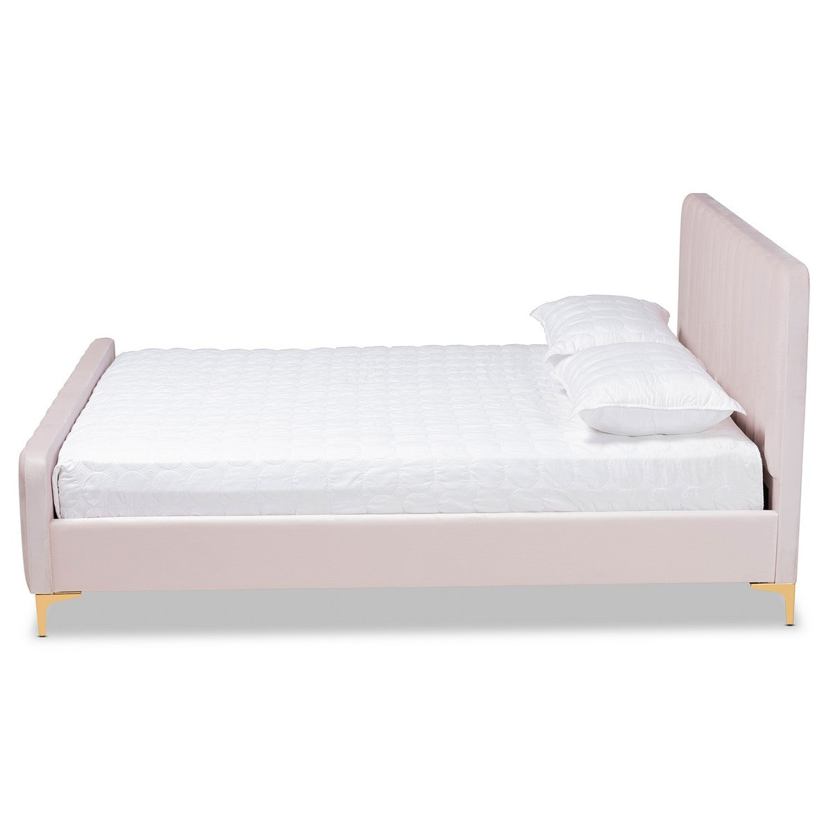 Baxton Studio Nami Modern Contemporary Glam and Luxe Light Pink Velvet Fabric Upholstered and Gold Finished Full Size Platform Bed