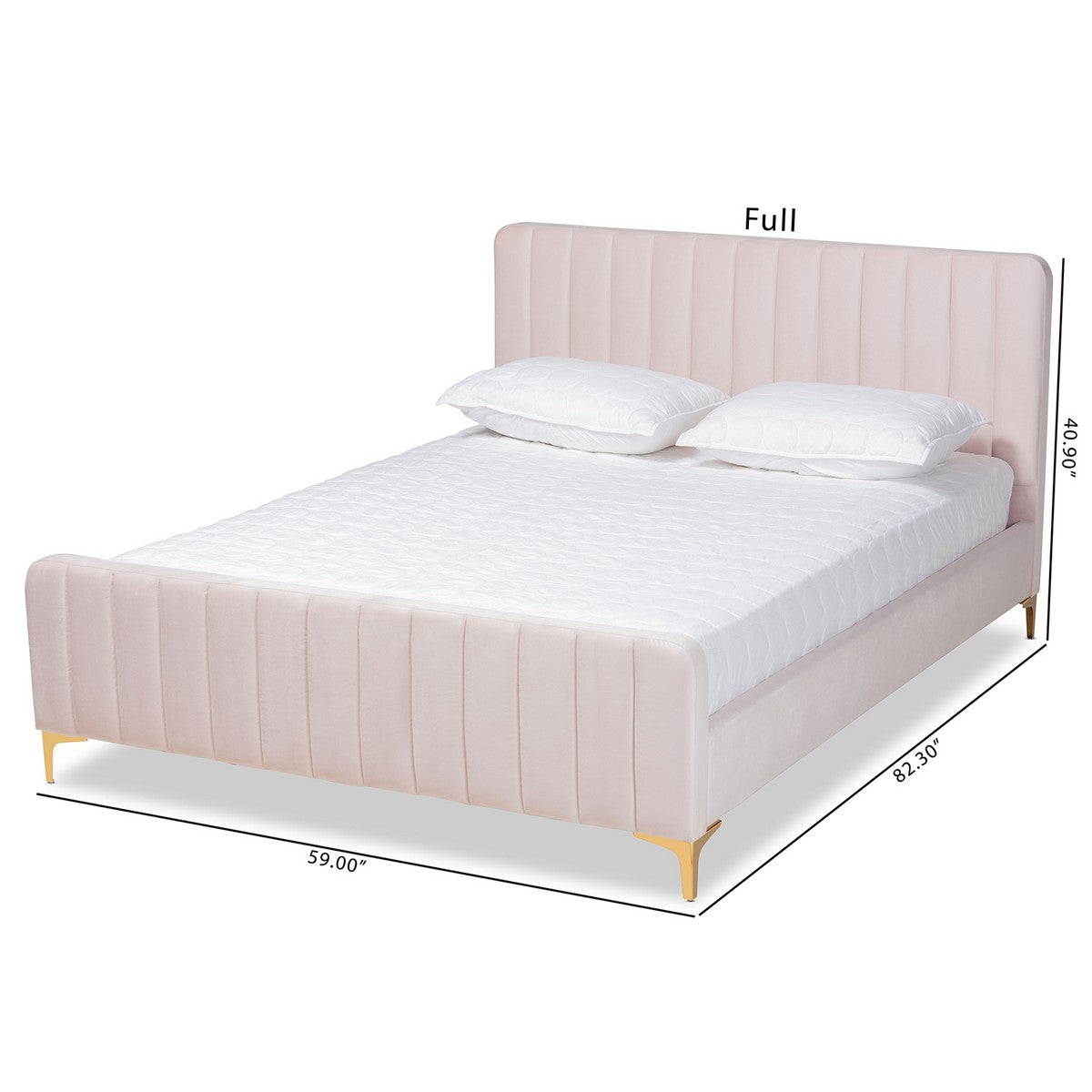 Baxton Studio Nami Modern Contemporary Glam and Luxe Light Pink Velvet Fabric Upholstered and Gold Finished Queen Size Platform Bed